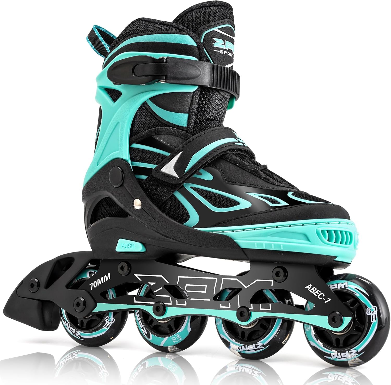 2PM SPORTS Verstellbare Inline Skates für Kinder, Grösse 34-37, Grün, verstärkter Aluminiumrahmen