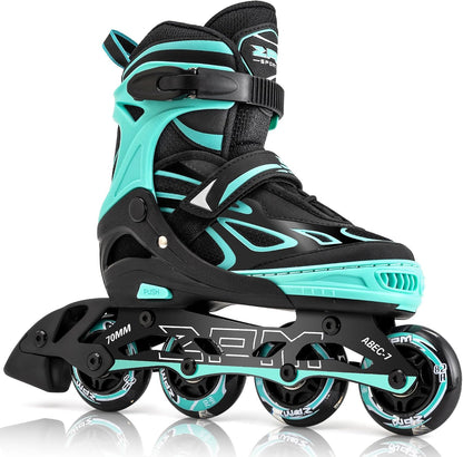 2PM SPORTS Verstellbare Inline Skates für Kinder, Grösse 34-37, Grün, verstärkter Aluminiumrahmen