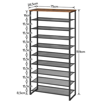 HOOBRO Schuhregal 10 Ebenen - Vintagebraun-Schwarz EBF107XJ01