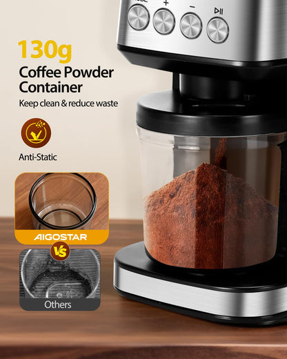 Aigostar Elektrische Kaffeemühle mit Kegelmahlwerk, 52 Mahlstufen