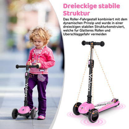 YOLEO Kinderroller Dreiradscooter, 4-fach höhenverstellbar, Rosa