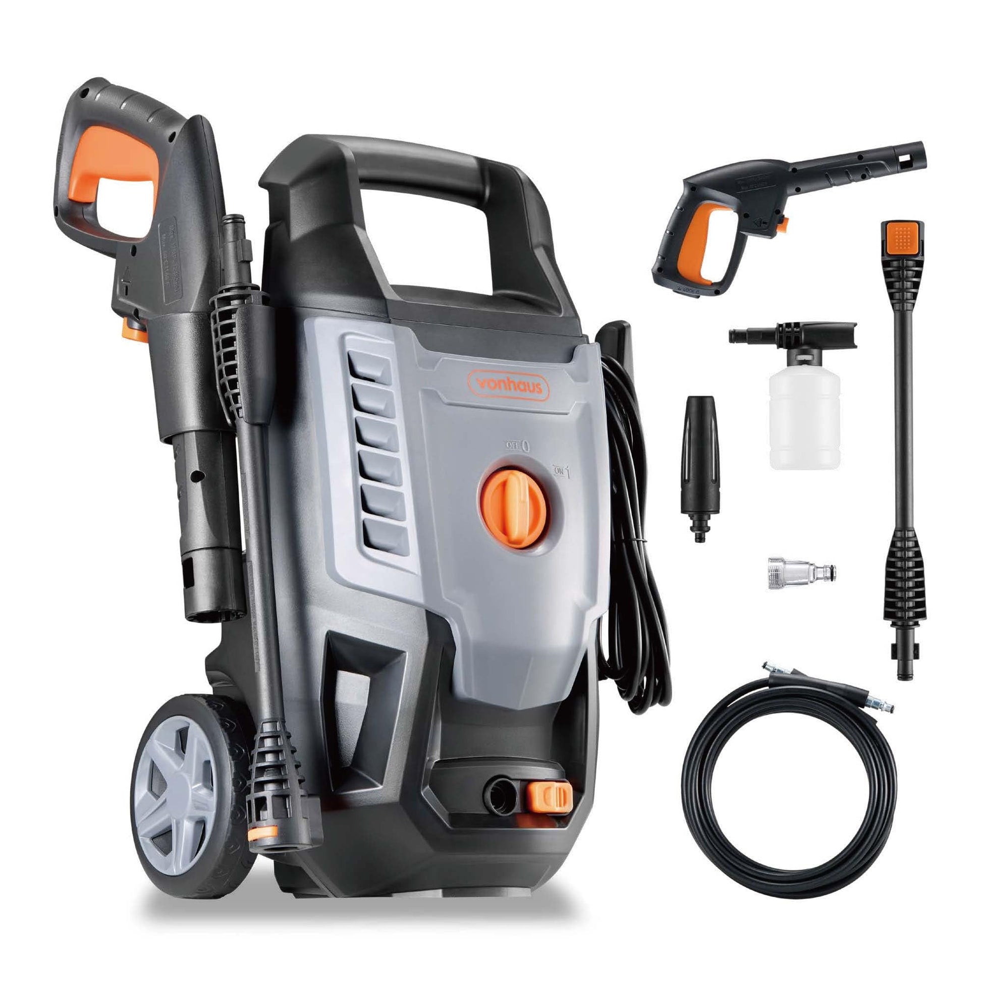 VonHaus Hochdruckreiniger 1600W, 130 bar, inkl. 7-teiliges Zubehör, tragbar mit 5 m Schlauch