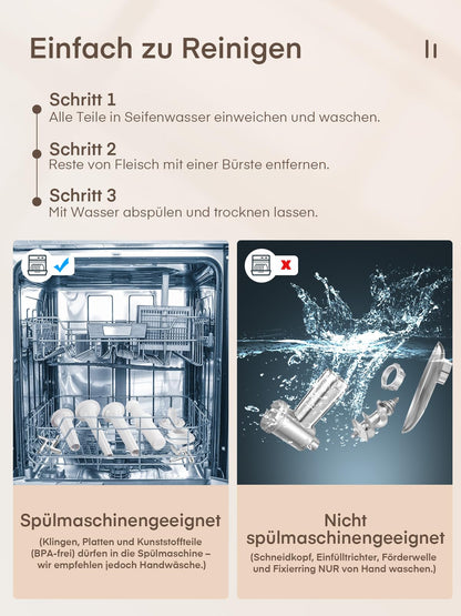 FOHERE MG-2450 Elektrischer Fleischwolf 3-in-1 mit Wurstfüller