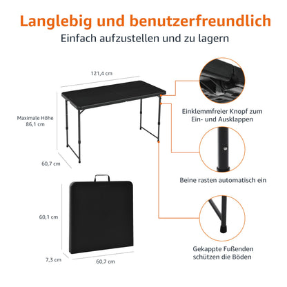 Amazon Basics Klapptisch, 4-fach höhenverstellbar, Tragegriff, schwarz