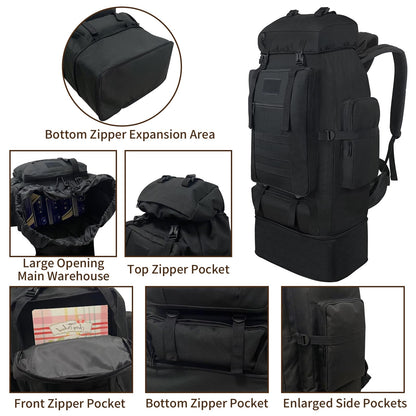 Vaupan Wanderrucksack 100 L, erweiterbarer Molle-Rucksack, schwarz