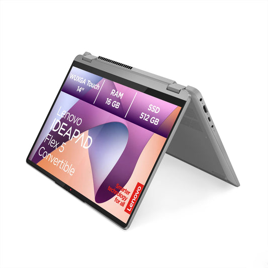 Lenovo IdeaPad Flex 5 14" Convertible Laptop - Ryzen 7, Grau. Grauer Laptop/Tablet für vielseitige Produktivität.