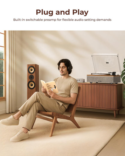 Qlearsoul ONE-S All-in-One Plattenspieler mit Bluetooth - Nussbaum