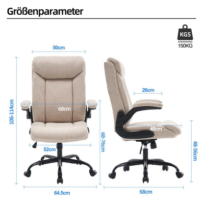 MZLEE Ergonomischer Bürostuhl Computerstuhl Arbeitsstuhl Beige Stoff