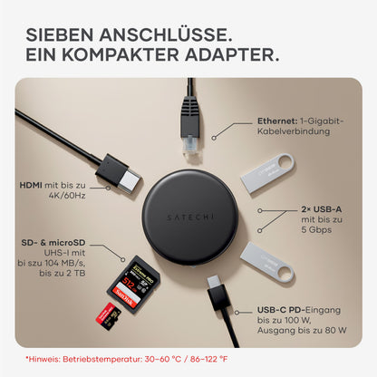 SATECHI OntheGo 7-in-1 USB-C Hub Multiport Adapter, Space Schwarz