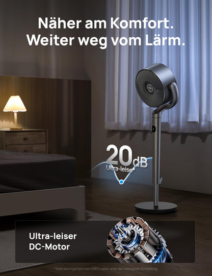 DREO Smart Standventilator mit Wi-Fi, 20 dB leise, höhenverstellbar