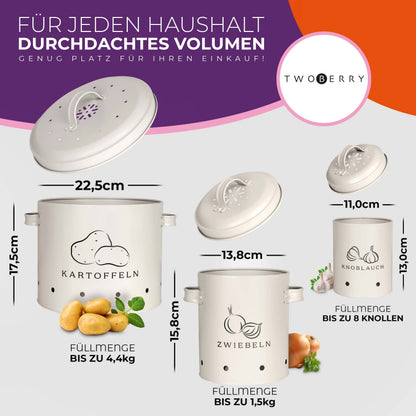 TWOBERRY Kartoffel Aufbewahrungsbox 3er Set mit Sparschäler, Weiss