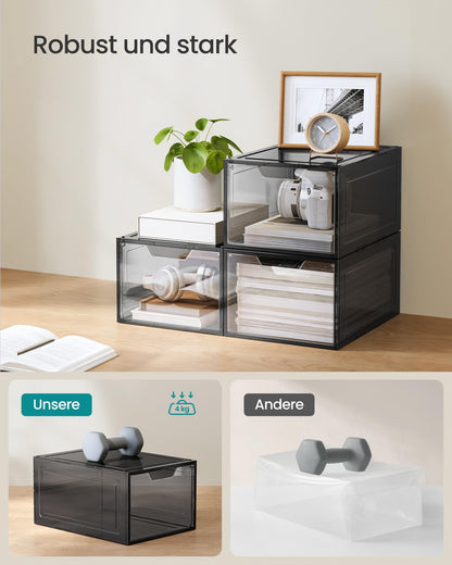 SONGMICS LSP412B01 Schuhboxen Kunststoff – 12er Set Transparentes Schwarz