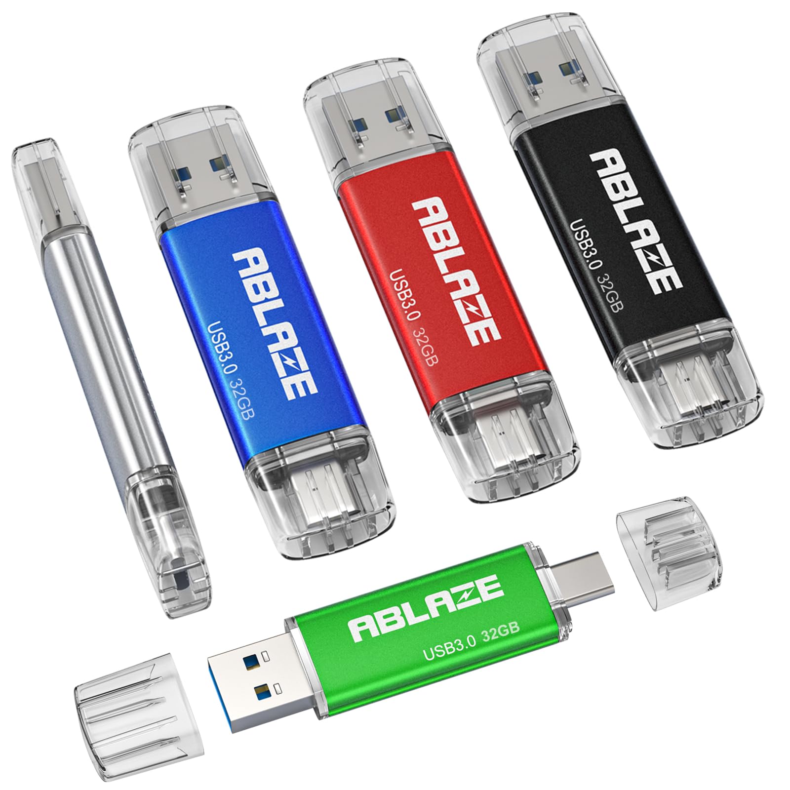 ABLAZE USB-C Stick 32 GB 5er-Pack, 2-in-1 USB 3.0 OTG Speicherstick