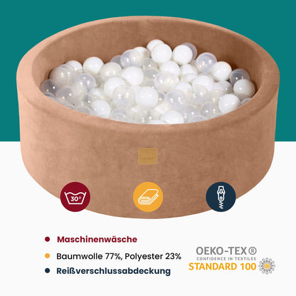 MEOWBABY Bällebad für Kinder Samt - 90x30cm Graublau