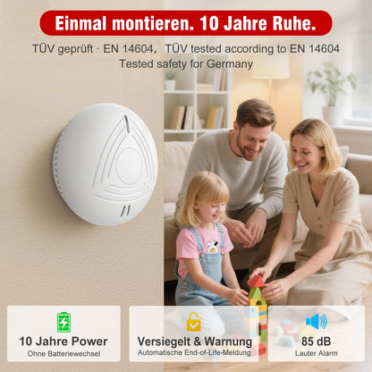 DAYTECH Rauchmelder 10 Jahre Batterie, 6er Set mit Magnethalterung
