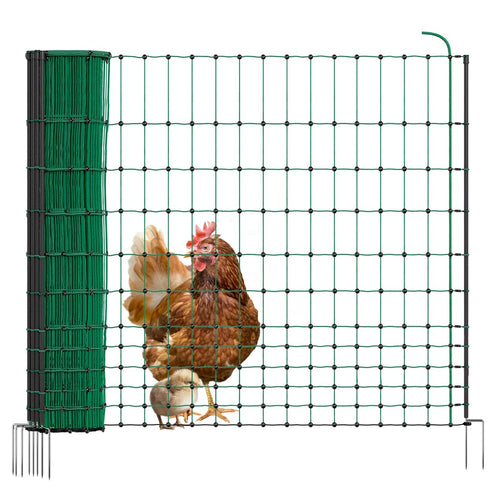 VOSS.farming Geflügelnetz Basic Hühnerzaun 50m x 112cm Grün, dient zum sicheren Einzäunen von Hühnern.
