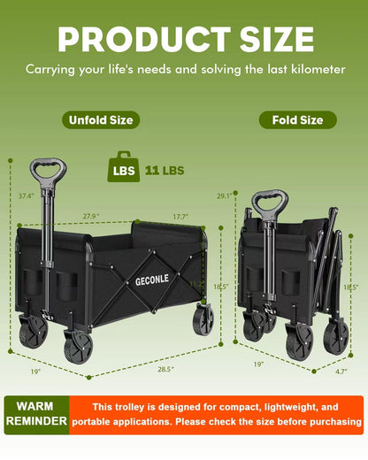GECONLE Bollerwagen faltbar, Handwagen mit Getränkehalter, 100 kg