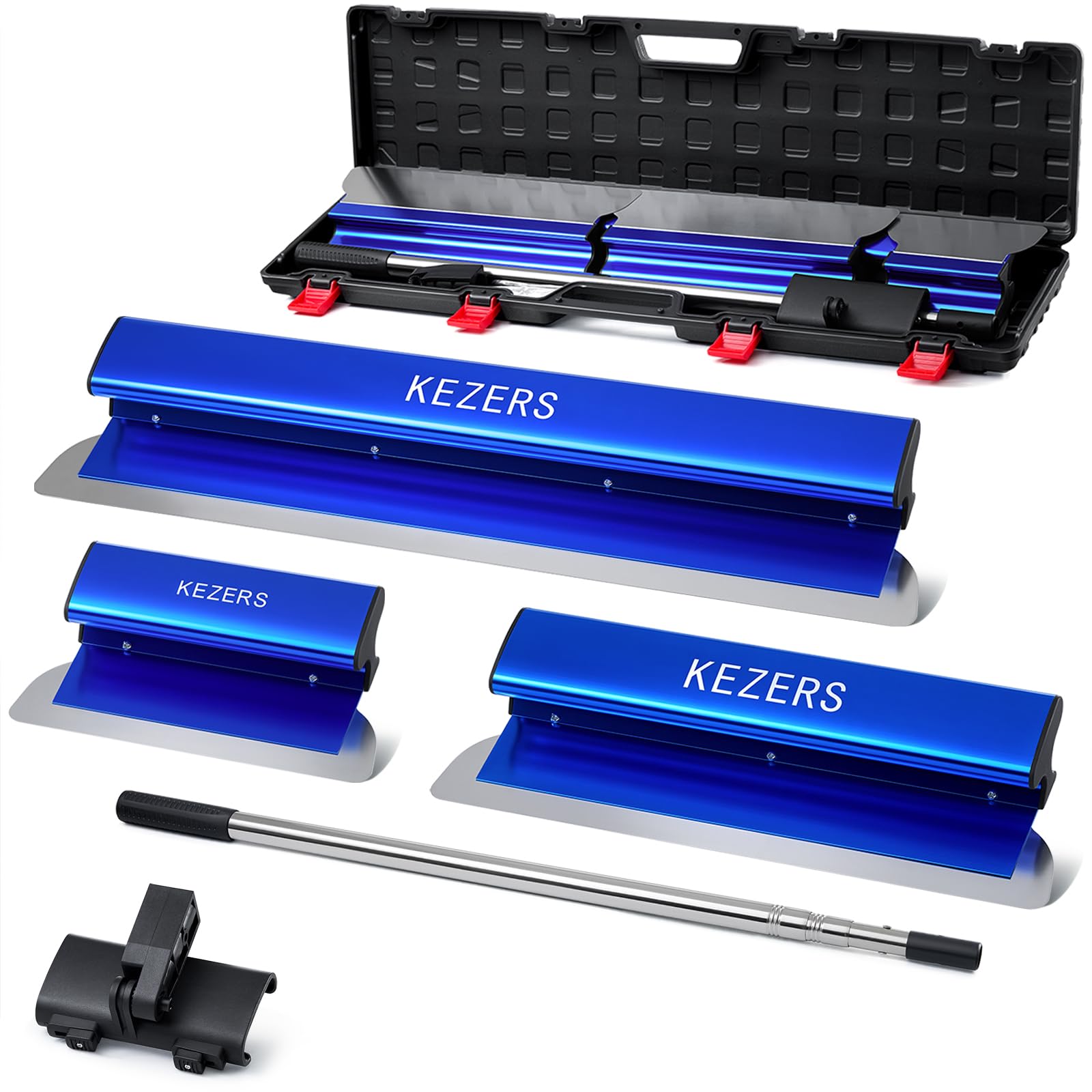 KEZERS Flächenspachtel-Set – 30, 55, 80 cm Edelstahlklingen. Flache, silberne Edelstahlklingen zum Glätten und Nivellieren von Putz/Spachtelmasse.