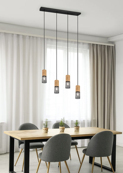 Trio Leuchten Pendelleuchte Tosh 304300432 schwarz matt Holz