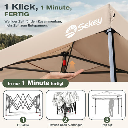 Sekey One-Touch Pop Up Pavillon 3x3 m, wasserdicht, Khaki