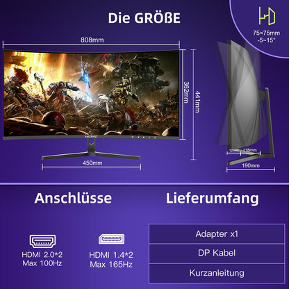 Amzfast AMZG34C5Q Curved Gaming Monitor - 34 Zoll 165Hz QHD