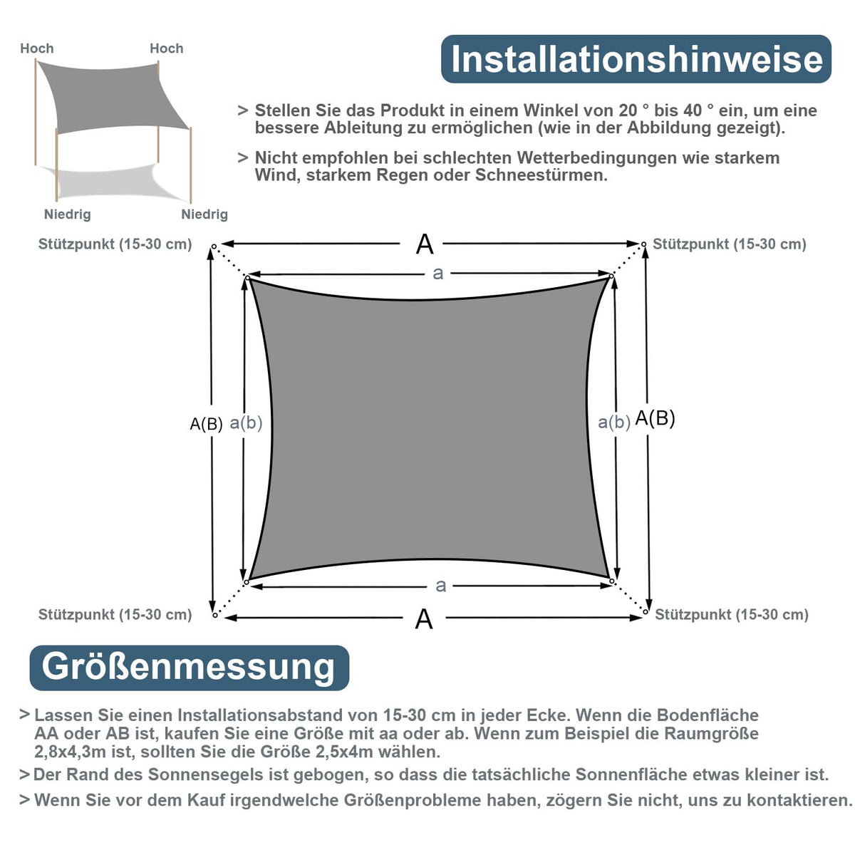 sonnensegel wasserdicht 5x4m 4x5 m – COOL AREA Anthrazit – Variante:#2 The new generation of 1981 inventions