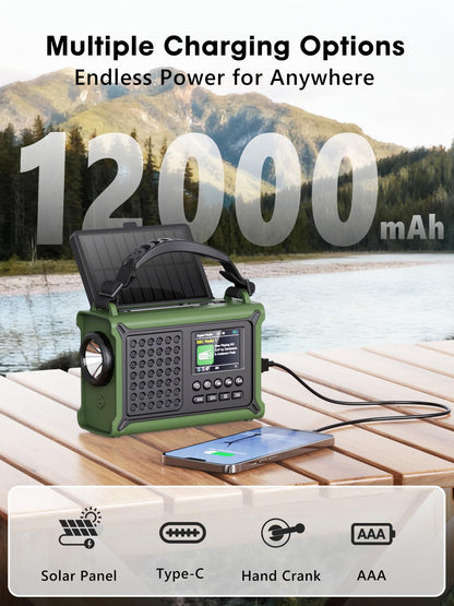 ROCAM CR1030DAB DAB+ Kurbelradio mit Bluetooth, Solar & 12000 mAh Akku