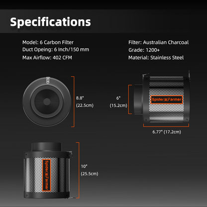 Spider Farmer Aktivkohlefilter Geruchskontrolle - 150mm (6 Zoll)