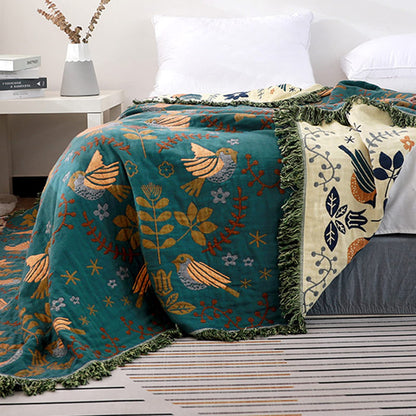 HOORDRY Baumwoll-Tagesdecke Boho Wendbar 230x250cm – Blau/Beige