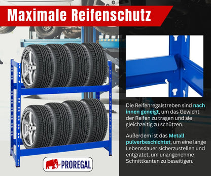 PROREGAL Reifenregal Tiger RT24-01, 2 Ebenen, 150 kg Fachlast, blau