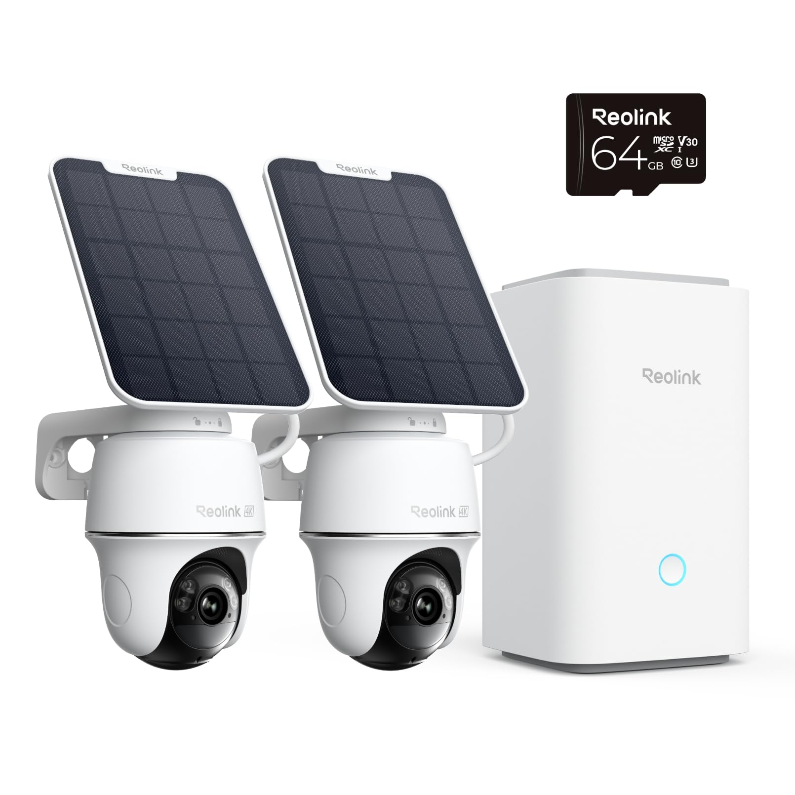Reolink Argus PT Ultra 4K Solar Überwachungskamera Set mit Home Hub, zwei Kameras mit Solarpanel