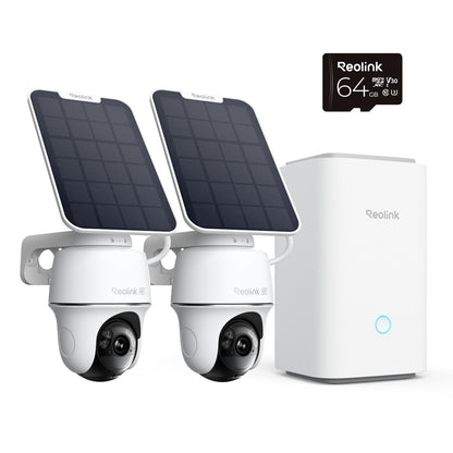 Reolink Argus PT Ultra 4K Solar Überwachungskamera Set mit Home Hub, zwei Kameras mit Solarpanel