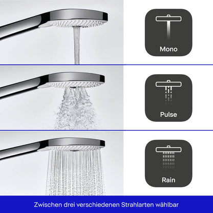 Duravit Duschsystem, Shower System mit 3 Strahlarten (Rain, Pulse, Mono), Kopfbrause im Winkel verstellbar, Duschset reinigungsfreundlich, Duschsystem mit Thermostat, Chrom/Weiß