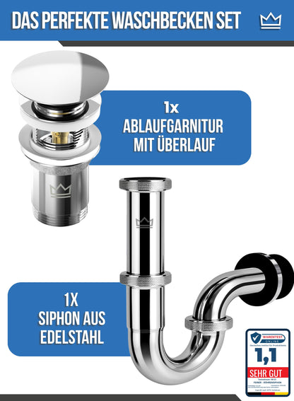 FEINER Ablaufgarnitur mit Überlauf und Siphon für Waschbecken
