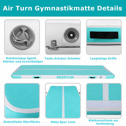 MEKETUM Air Track Turnmatte 3m, aufblasbare Gymnastikmatte, Grün