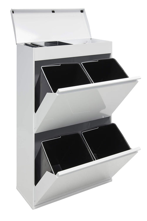 ARREGUI Top CR621-B Mülltrennsystem, rechteckig, weiss, mit 4 Fächern zur effizienten Wertstoffsammlung.