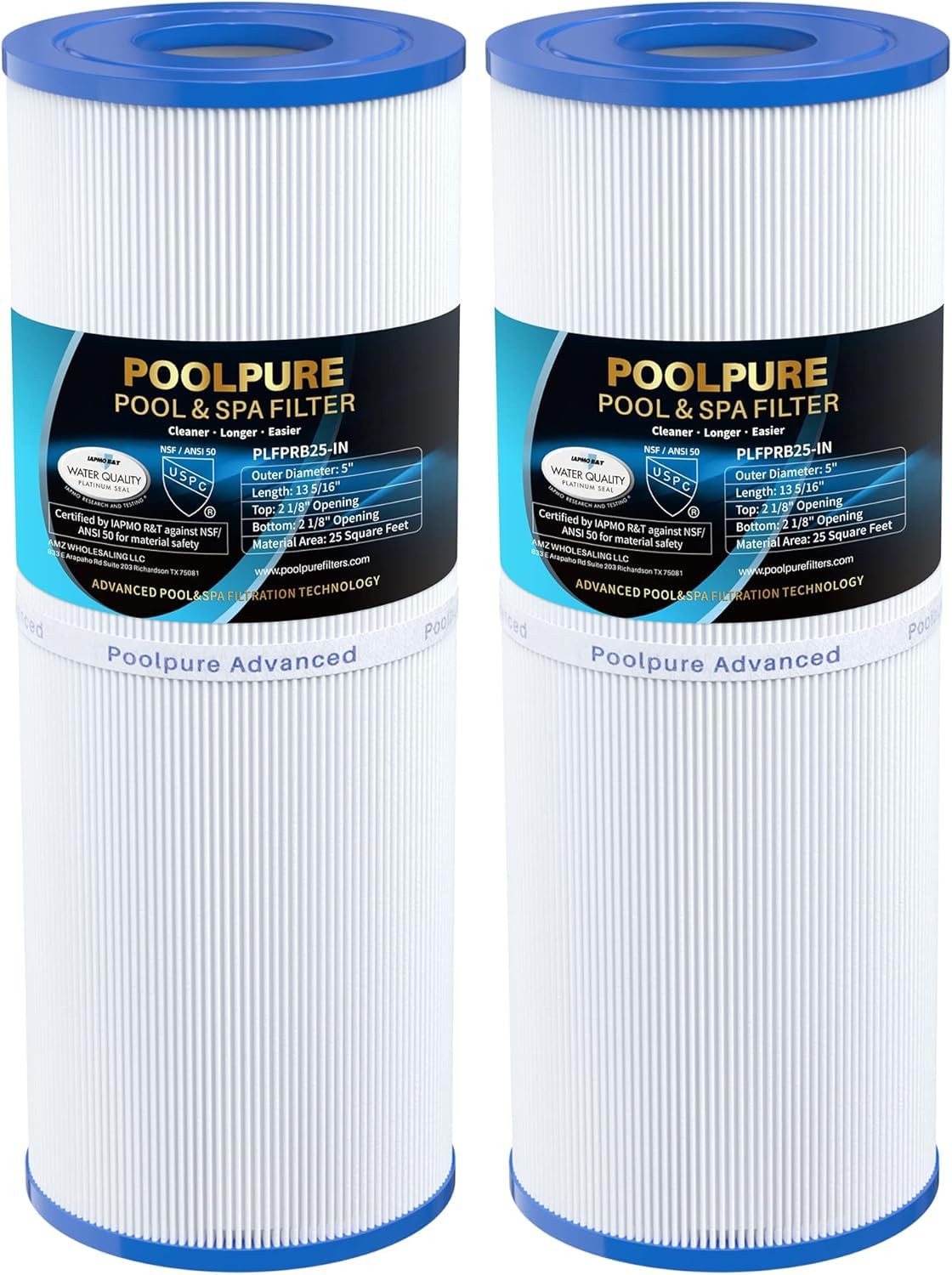 POOLPURE Spa-Filter 2 Stück Ersatz für Unicel C-4326 Pleatco PRB25-IN, zwei zylindrische Filterpatronen