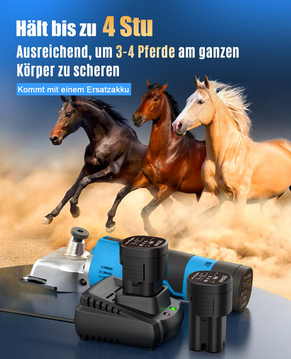 oneisall Pferdeschermaschine kabellos mit 2 Akkus, 2400 U/min, blau