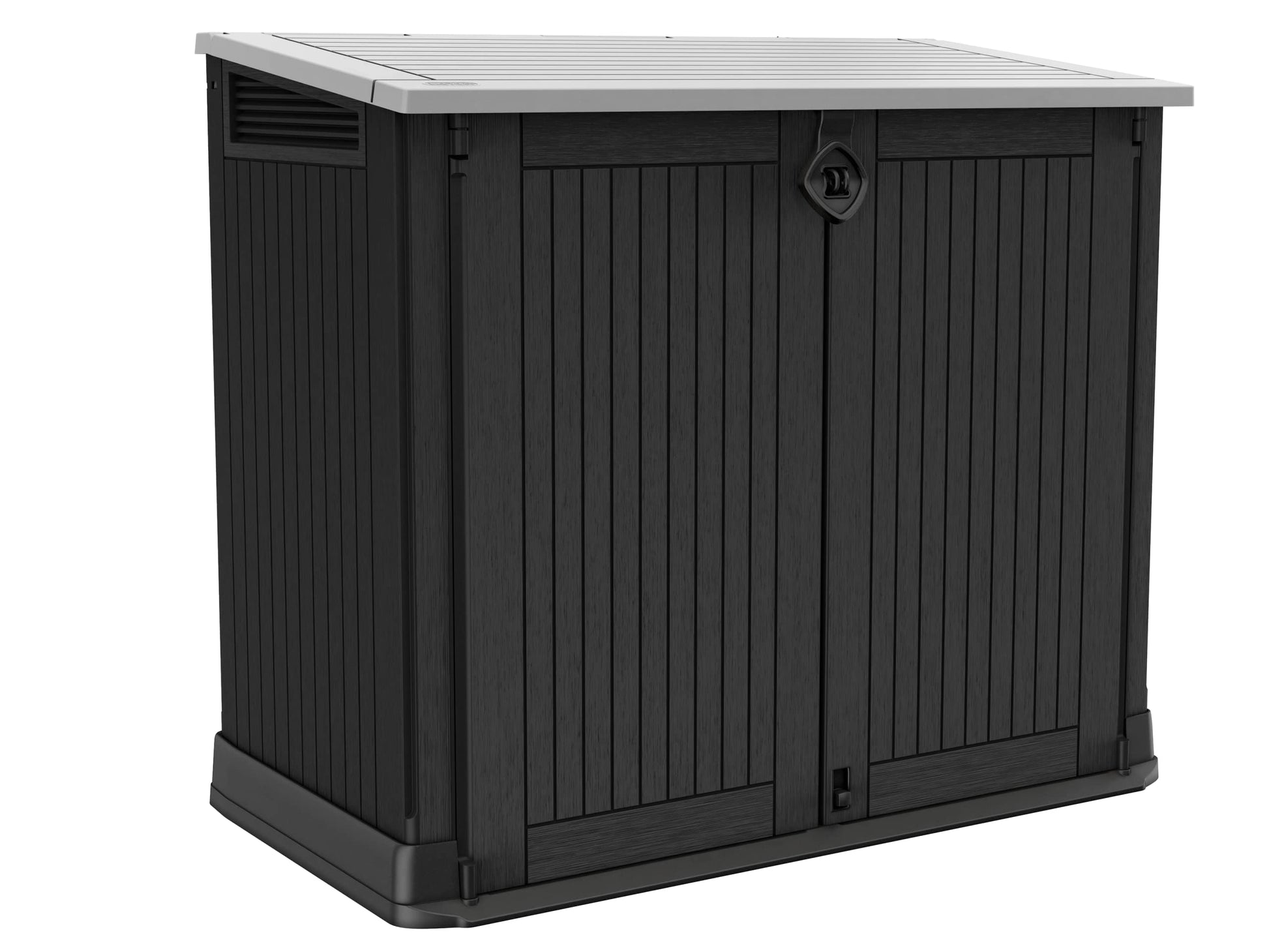 Keter Store-it-Out Midi Mülltonnenbox - 130x74x110cm Grau/Schwarz. Rechteckige Box zur diskreten Lagerung von Mülltonnen oder Gartengeräten.