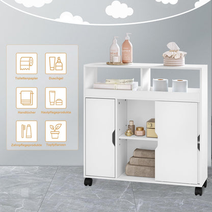 EUGAD Nischenschrank Rollwagen Badezimmerschrank – Weiss mit Schiebetüren