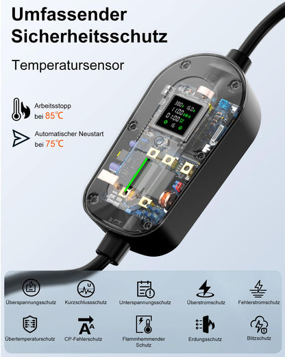 EzGoGo Mobile Wallbox 11 kW Typ 2 Ladegerät, 3-phasig, 10 m