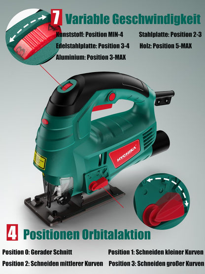 HYCHIKA Stichsäge 800W mit Laserführung und 6 Sägeblättern