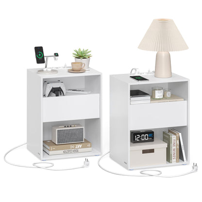 VASAGLE Nachttisch 2er Set – Schublade Werkzeuglos Mattweiss