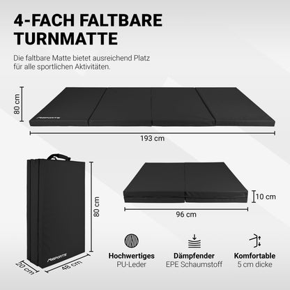 MSPORTS Turnmatte Premium Klappbar - Schwarz 190x80x5 cm