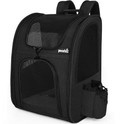 Pecute Haustierrucksack mit Netzfenster, faltbar, wasserdicht, XL – schwarz, Oxford-Gewebe, für Katzen und Hunde