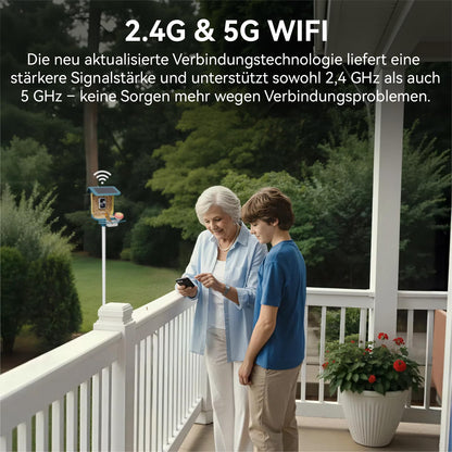 Nafnti V5 Vogelfutterhaus mit 2K-Kamera, Solar und IP65