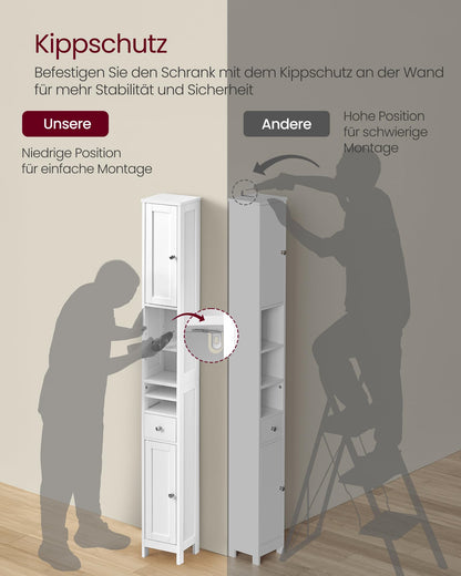 VASAGLE Badezimmerschrank BBC765W01, hoch, schmal, wolkenweiss