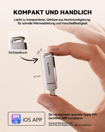 BLANBOK+ MFi 3-in-1 USB C Stick 512GB für iPhone 15