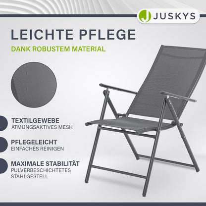 Juskys Gartenstuhl Calena 2er Set Anthrazit klappbar verstellbar