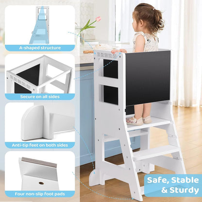 Familienfreude Lernturm Montessori Lernstuhl - Weiss mit Whiteboard